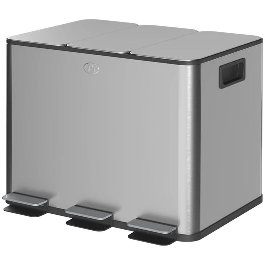 Triple Garbage Bin, Soft Close Trash Can, 3 x 20 Liter, Silver Household Supplies Silver at Gallery Canada