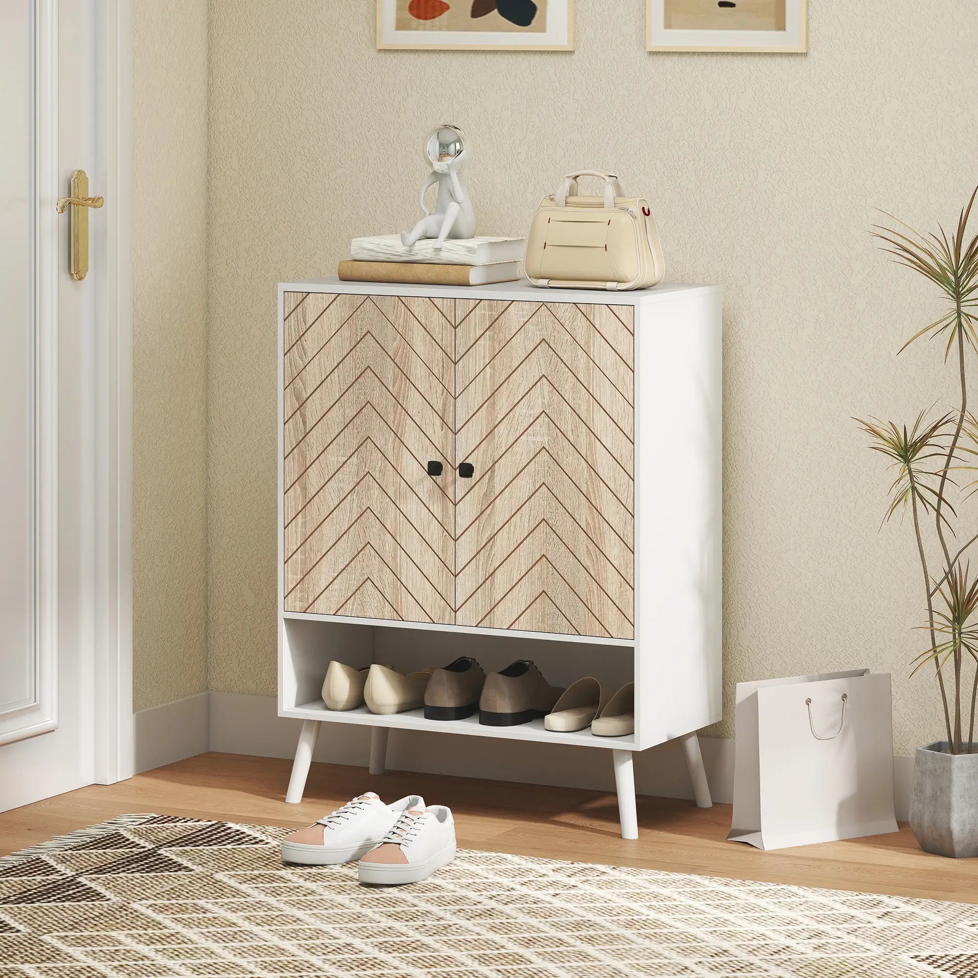 5-Tier Shoe Storage Cabinet With Doors, Adjustable Shelves, 15 Pairs, Natural Tone Shoe Storage Cabinets & Racks at Gallery Canada