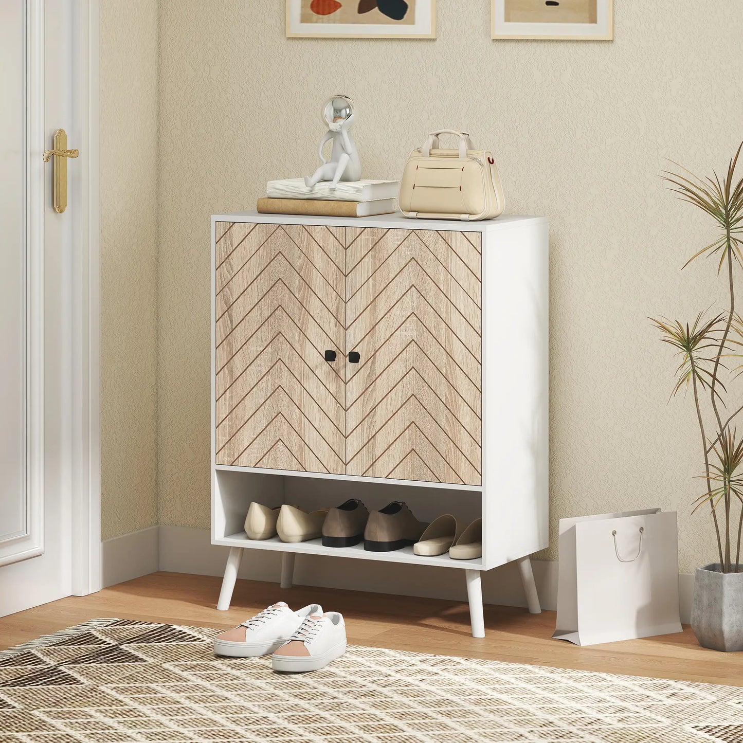 5-Tier Shoe Storage Cabinet With Doors, Adjustable Shelves, 15 Pairs, Natural Tone Shoe Storage Cabinets & Racks at Gallery Canada