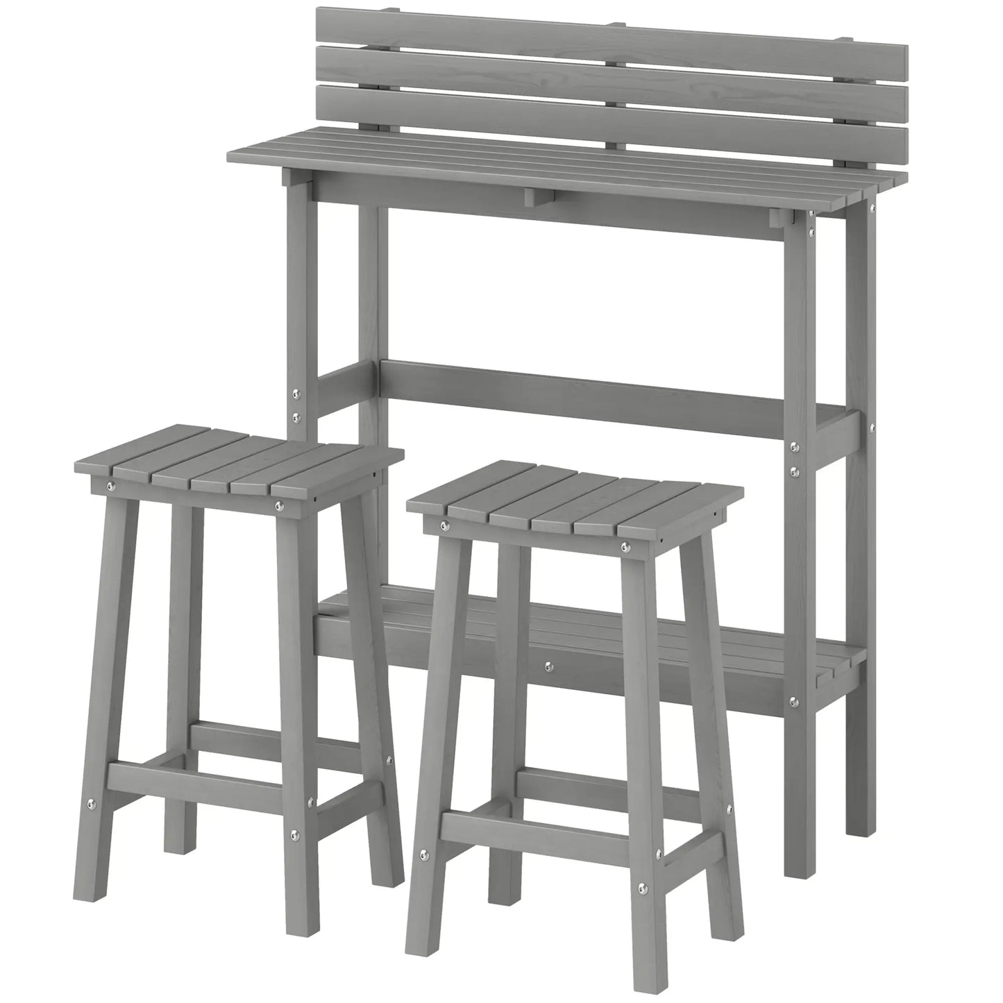 3 Piece Patio Bar Set, 43"H Table, 2 Stools, Balcony, Backyard, Porch Bistro Sets Grey at Gallery Canada