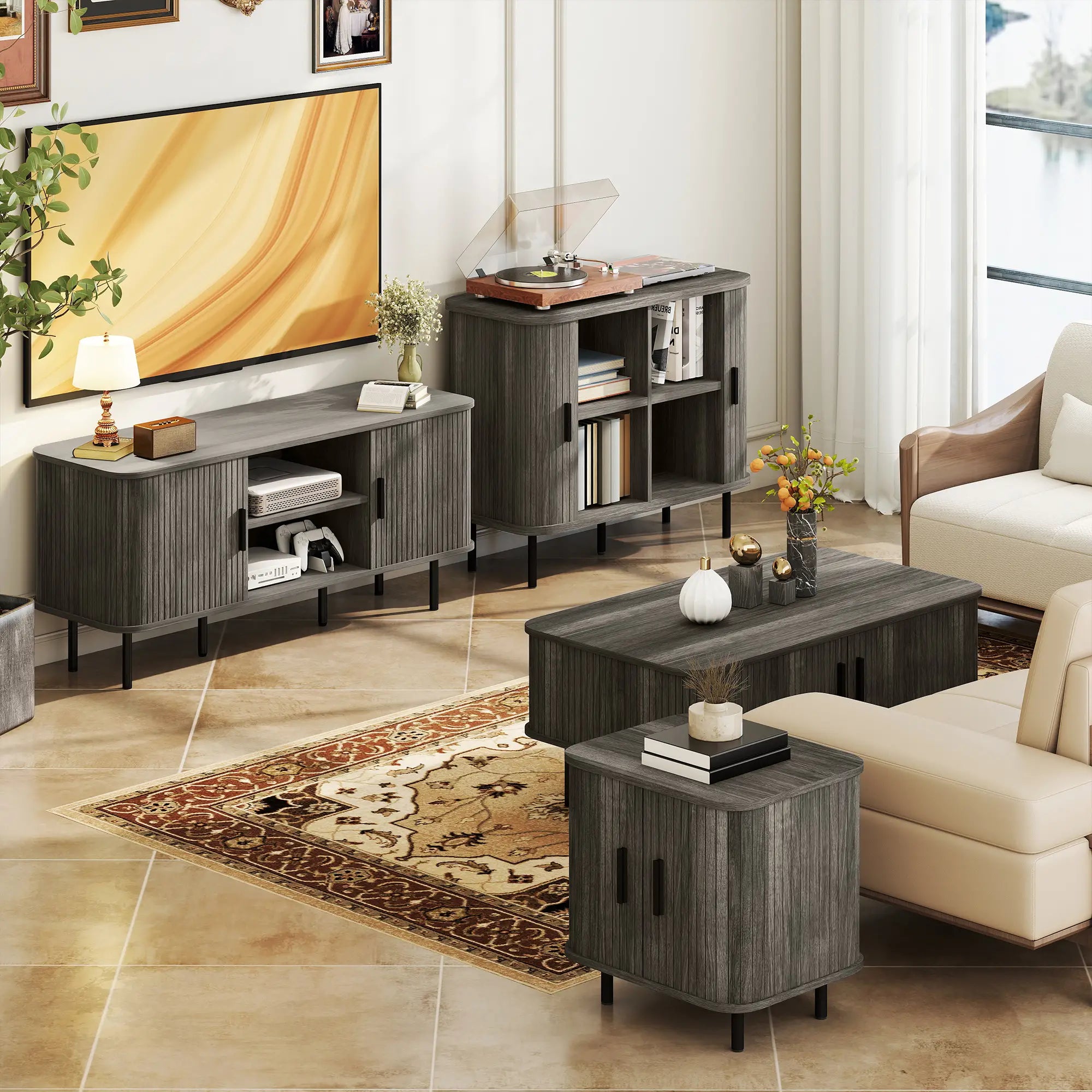 TV Stand For 55 Inches, Storage Shelves And Cabinets, Grey TV Stands at Gallery Canada