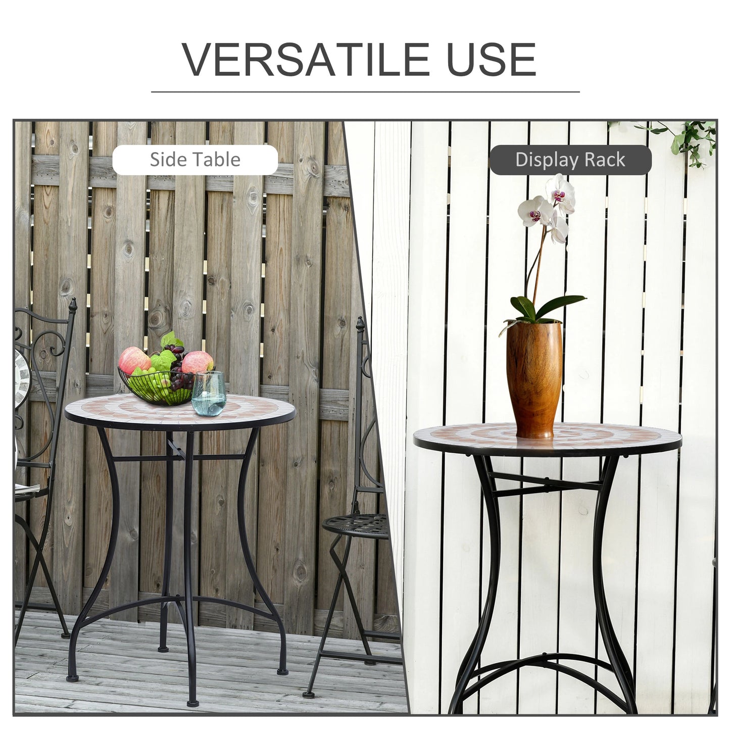 23.5" Round Mosaic Patio Table, Metal Outdoor Coffee Table, Ceramic Top Patio Side Tables at Gallery Canada