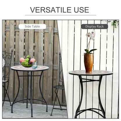 23.5" Round Mosaic Patio Table, Metal Outdoor Coffee Table, Ceramic Top Patio Side Tables at Gallery Canada