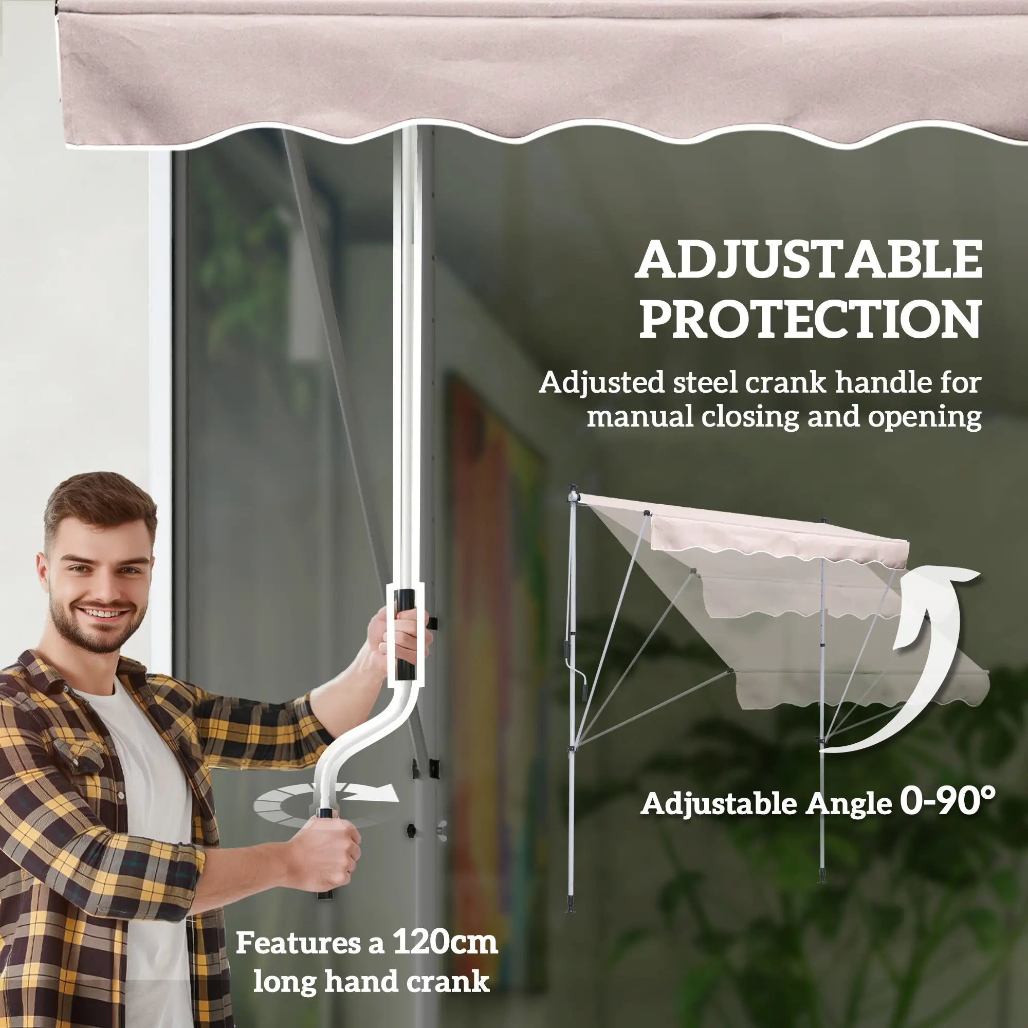 6.6'x5' Manual Retractable Patio Awning, UV Protector, Beige Door Awnings at Gallery Canada