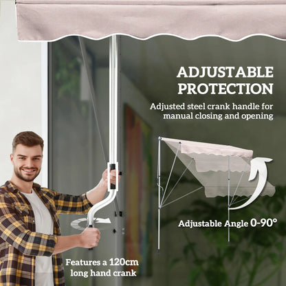 6.6'x5' Manual Retractable Patio Awning, UV Protector, Beige Door Awnings at Gallery Canada