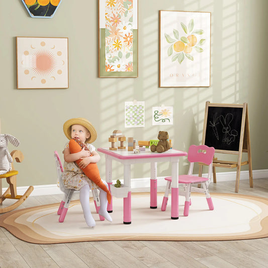 3 Pc Toddler Table Chair Set, Adjustable Height w/ Storage, Playroom, Pink Kids Table Sets White, Pink at Gallery Canada