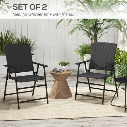 Outdoor Wicker Dining Chairs Set of 2, Steel Frame, Black Patio Chairs at Gallery Canada