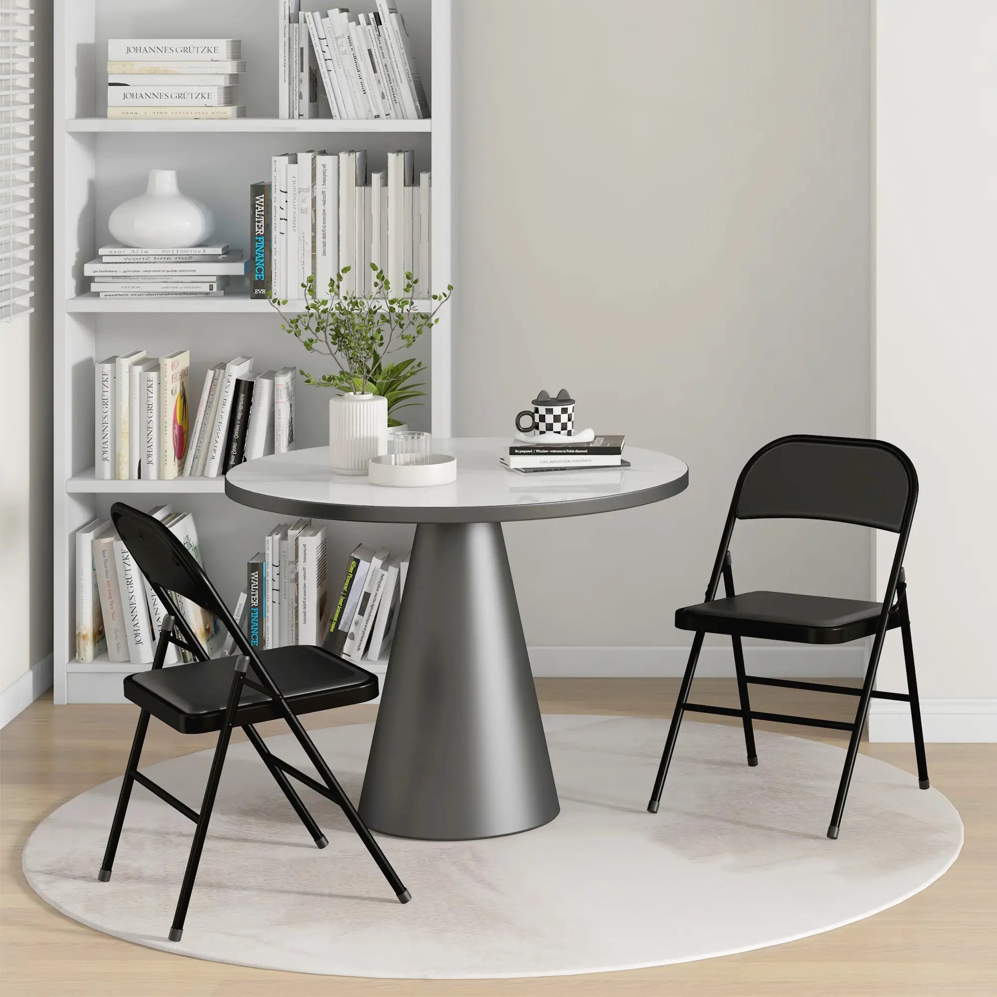 Set of 2 Metal Foldable Chairs, PU Leather Padded, Black Bar Stools at Gallery Canada