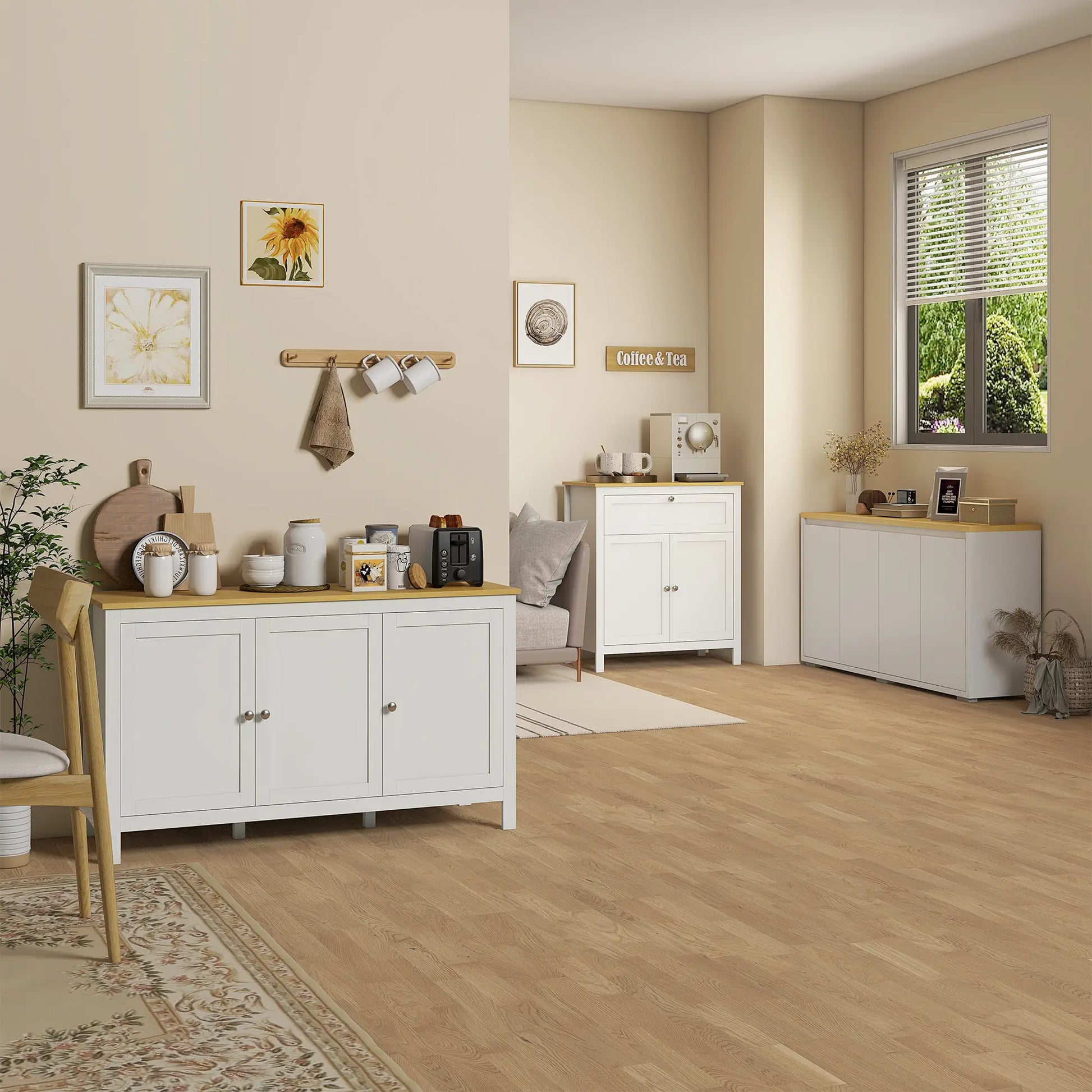 Sideboard Cabinet, Buffet Table, 2 Double Doors, Adjustable Shelves, White Bar Cabinets at Gallery Canada