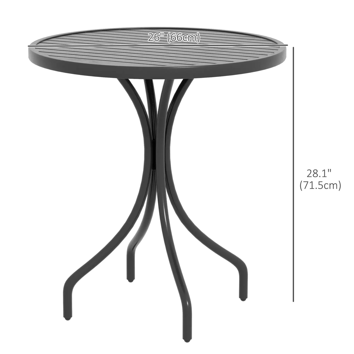 26" Round Patio Table, Outdoor Side Table, Steel Frame, Slat Tabletop, Black Patio Side Tables at Gallery Canada