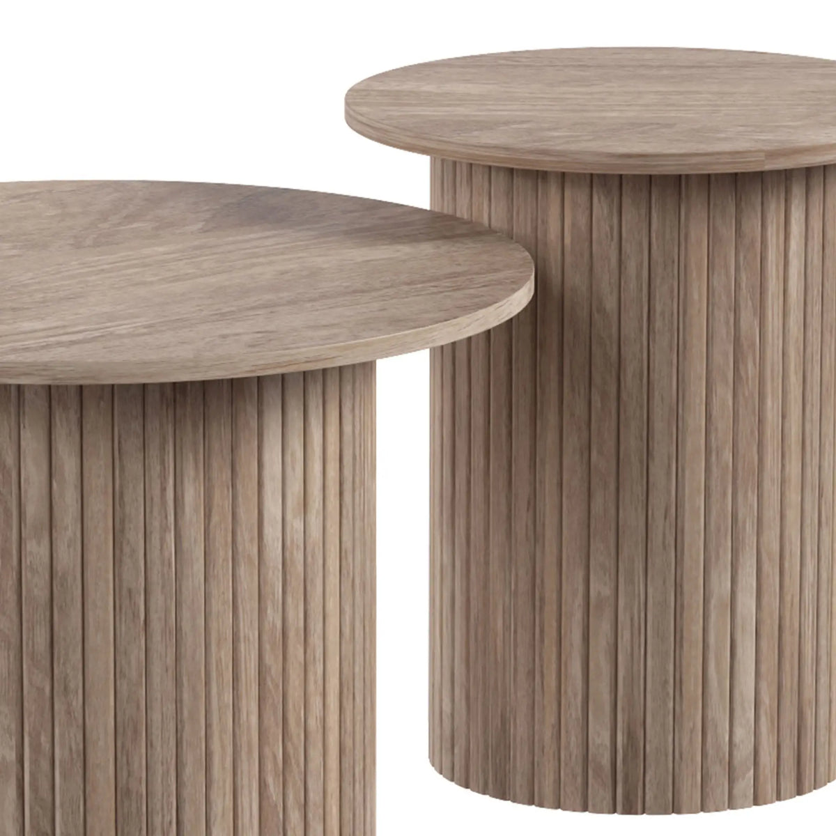 Round Nesting Coffee Table Set of 2, Fluted Mid Century Side Tables