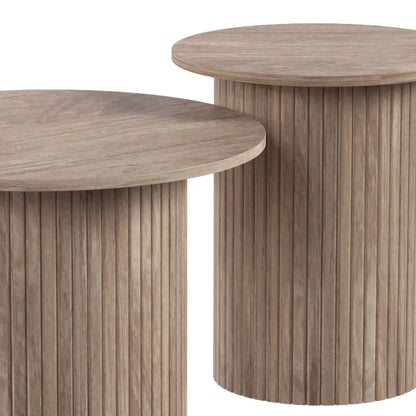 Round Nesting Coffee Table Set of 2, Fluted Mid Century Side Tables