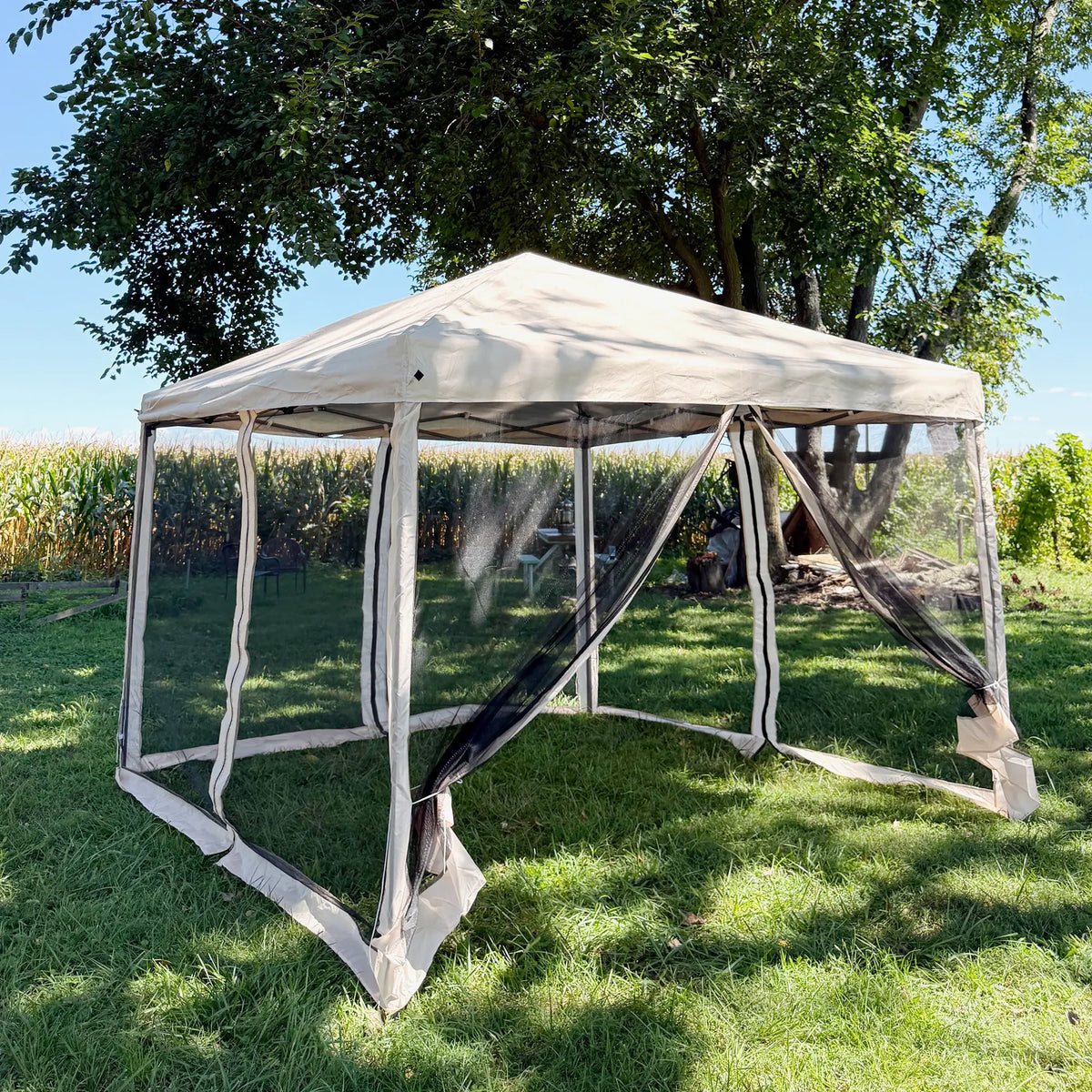 10' x 10' Pop Up Canopy Tent, Removable Mesh Sidewall, Carry Bag, Beige Pop Up Canopies at Gallery Canada