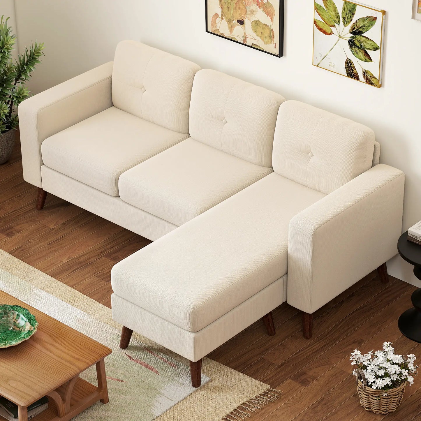 Sectional Sofa with Changeable Chaise, 3 Seat L-Shaped, Cream White 3-Seater Sofas at Gallery Canada