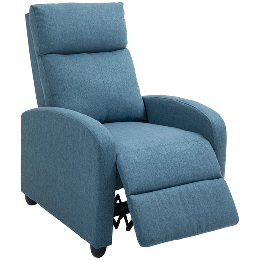 Manual Recliner Chair, Padded Seat, Living Room, Blue