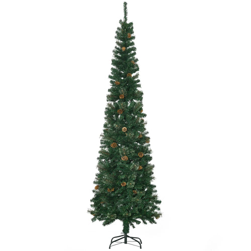7.5ft Pencil Christmas Tree, Artificial, Pine Needles, Realistic Branches, Green