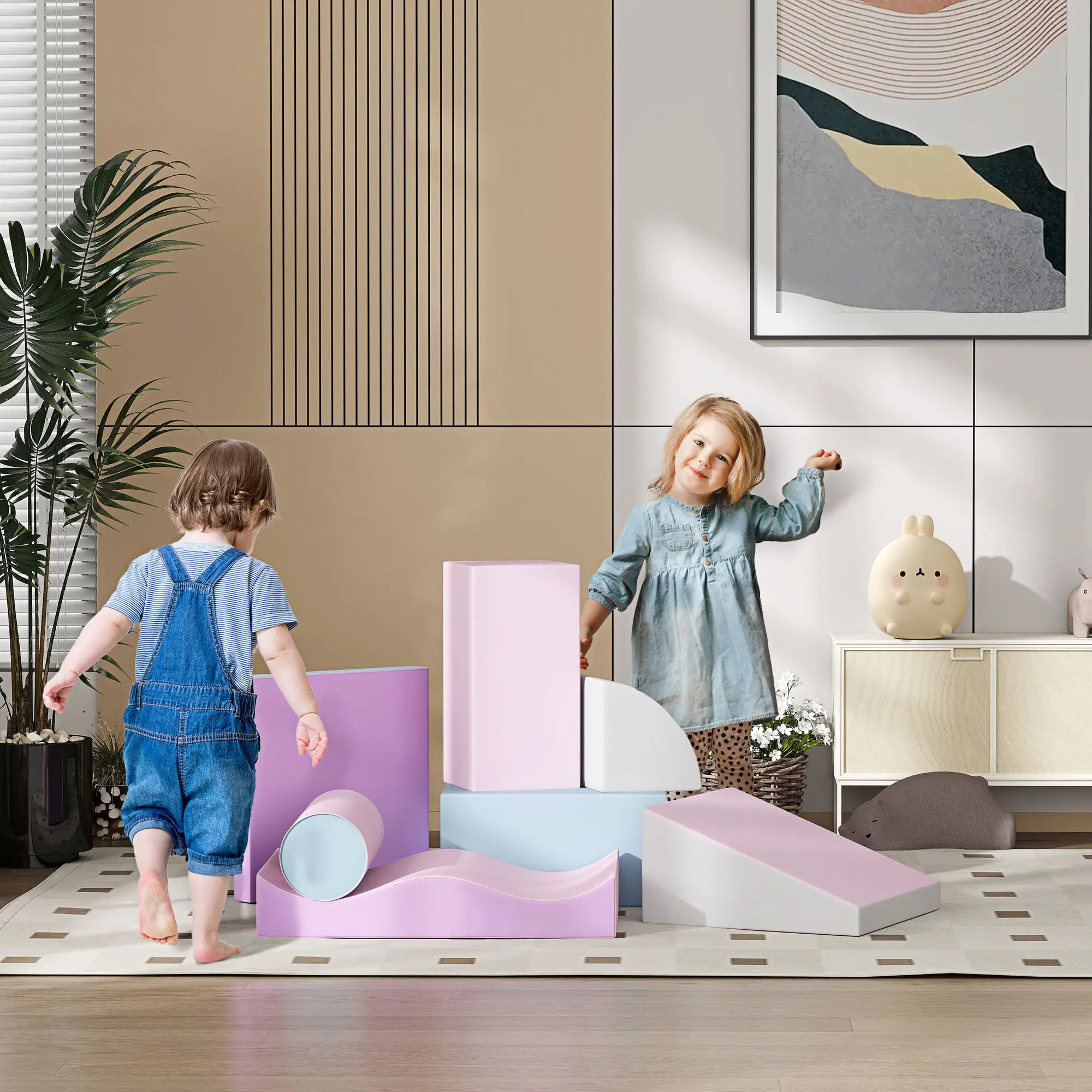 7 Pieces Soft Play Foam Climbing Blocks, Indoor Kids Play Toys, Light Color Kids Gym & Playmats at Gallery Canada