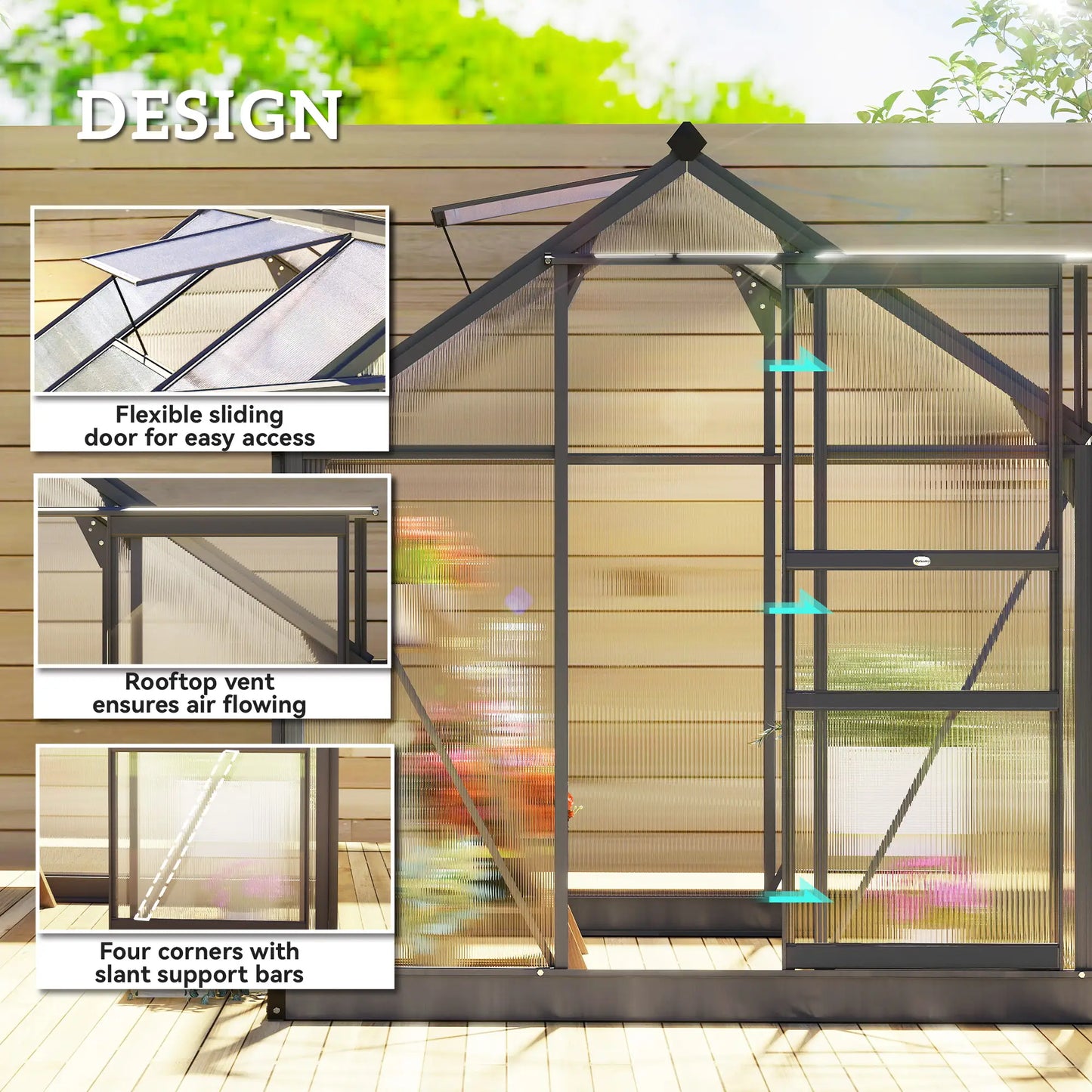 Greenhouse Kit, PC Board with Sliding Door, 6.2' x 6.3' x 6.6', Grey Walk In Greenhouses at Gallery Canada