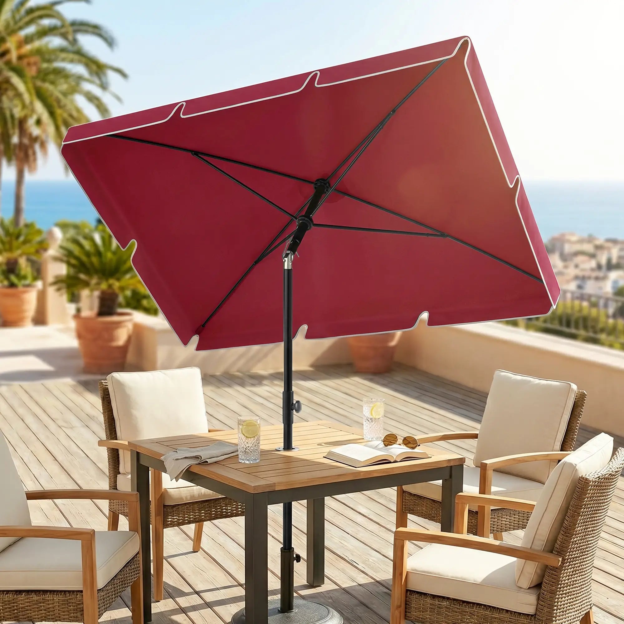 6.5x4ft Rectangle Tilt Adjustable Patio Umbrella, Red Sun Umbrellas at Gallery Canada