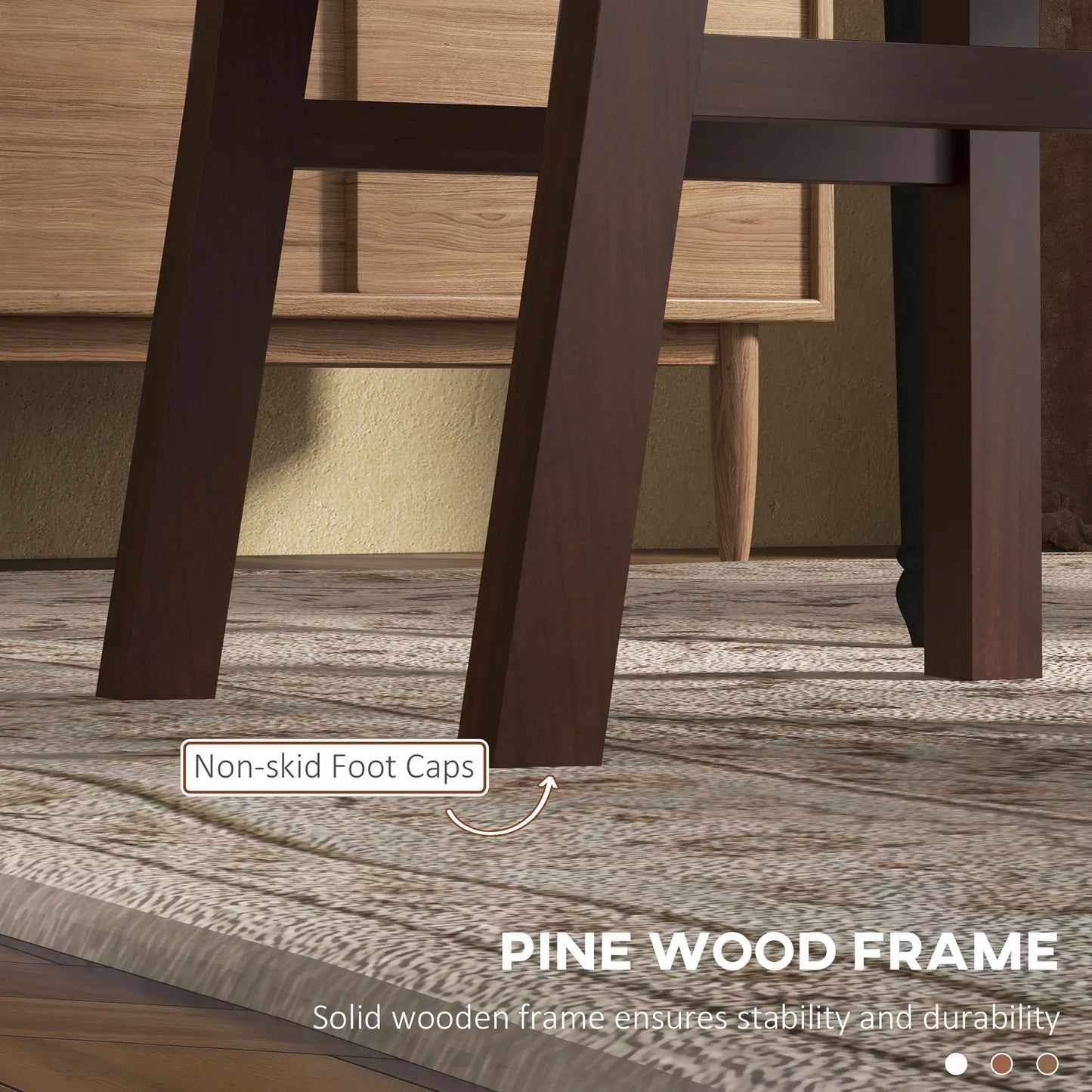 Farmhouse Dining Table Chairs Set of 2, Pine Wood, PU Leather Cushion Bar Stools at Gallery Canada