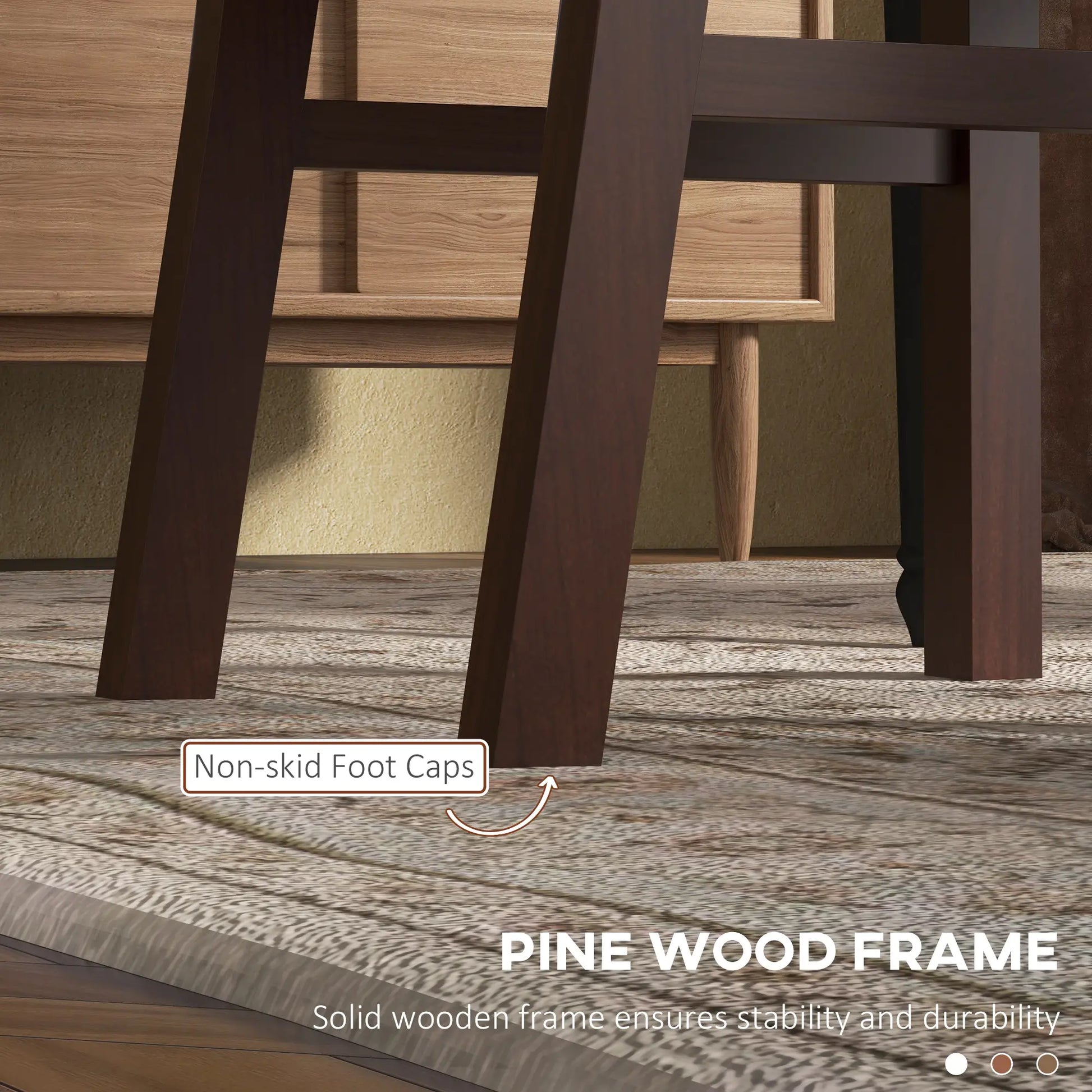 Farmhouse Dining Table Chairs Set of 2, Pine Wood, PU Leather Cushion Bar Stools at Gallery Canada