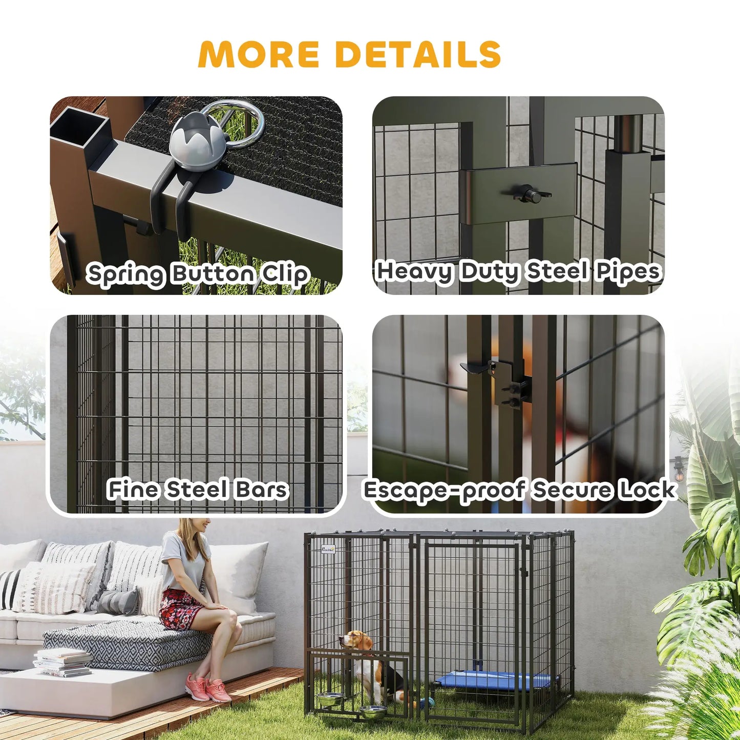 Outdoor Dog Run, Adjustable Rotatable Bowls, Sun-Shade Cover, 4.6' x 4.6' x 3.7' Houses, Kennels & Pens at Gallery Canada