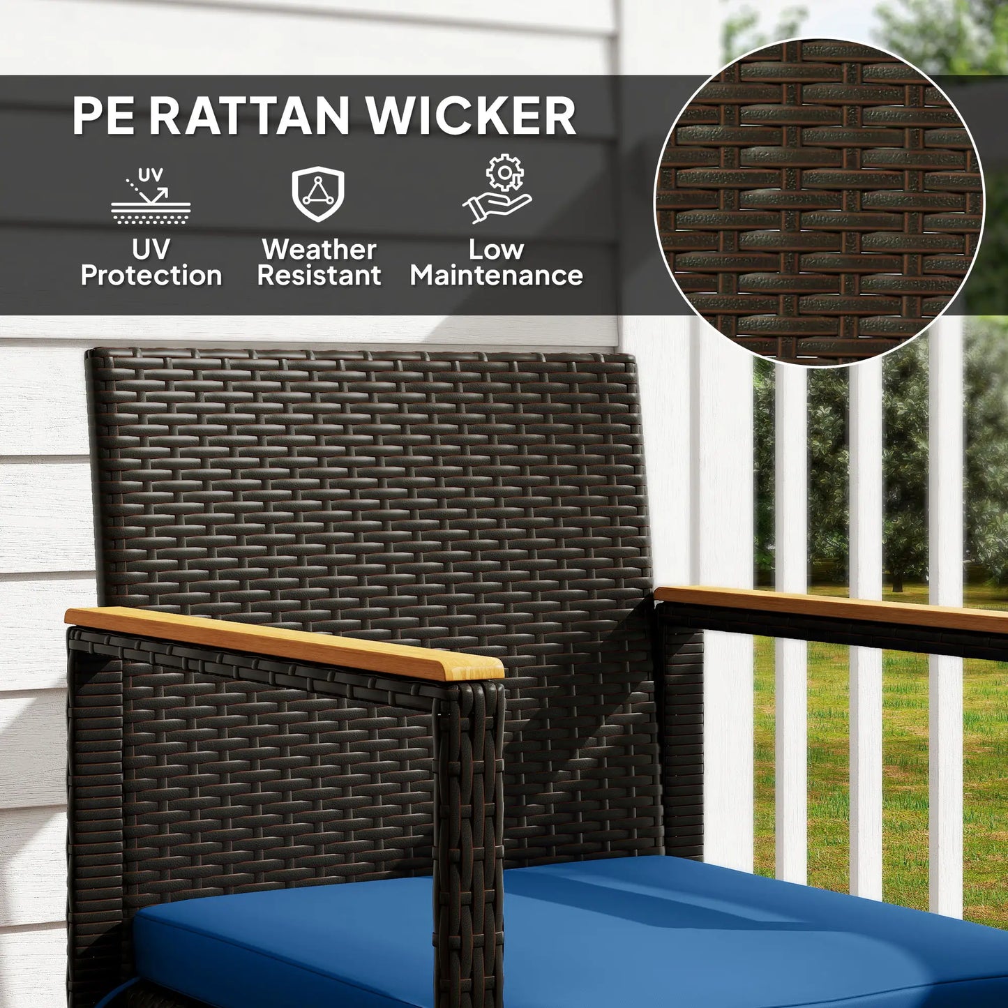 3-Piece Wicker Patio Set, Rattan Bistro, Acacia Table, Dark Blue Bistro Sets at Gallery Canada