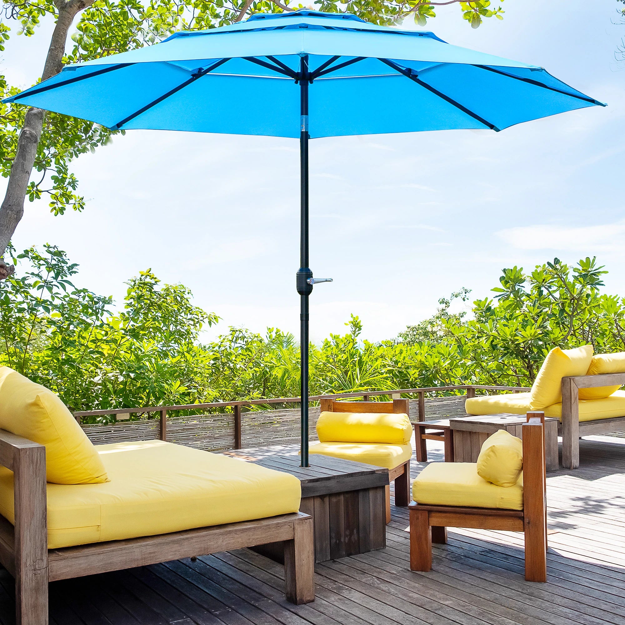 9FT 3 Tiers Patio Umbrella, Crank Push Button Tilt, Sky Blue Sun Umbrellas at Gallery Canada