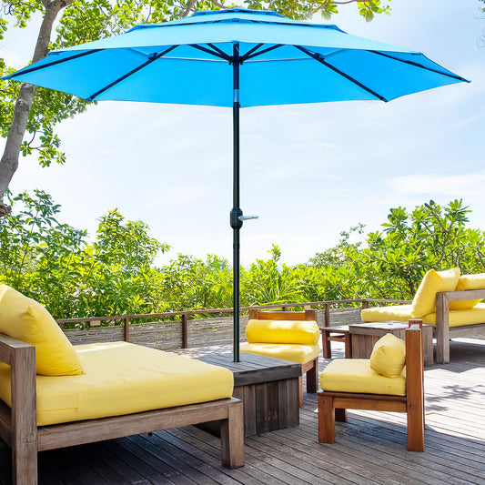 9FT 3 Tiers Patio Umbrella, Crank Push Button Tilt, Sky Blue Sun Umbrellas Sky Blue, Black at Gallery Canada