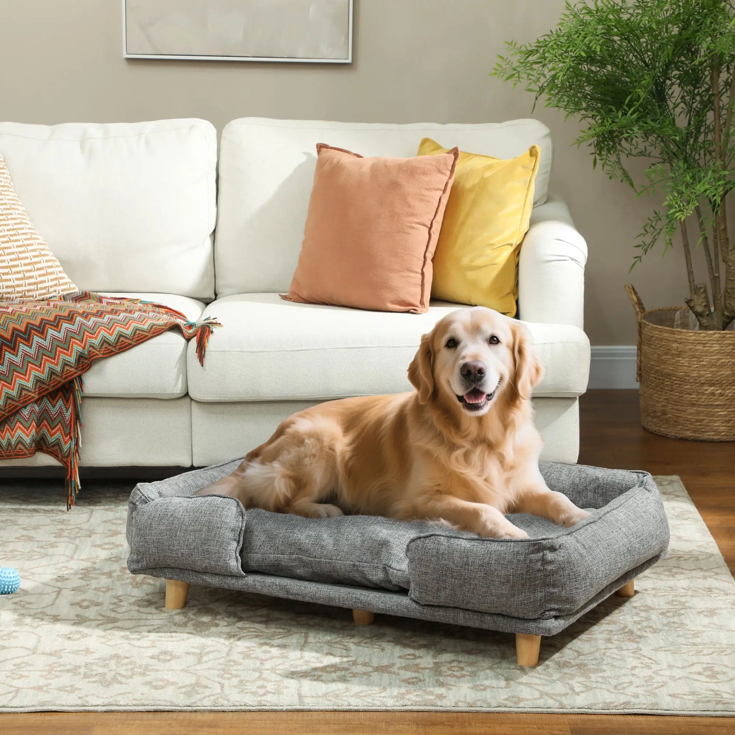 Washable Dog Sofa for Large Dogs, Elevated Pet Couch, Dark Grey Dog Sofas at Gallery Canada