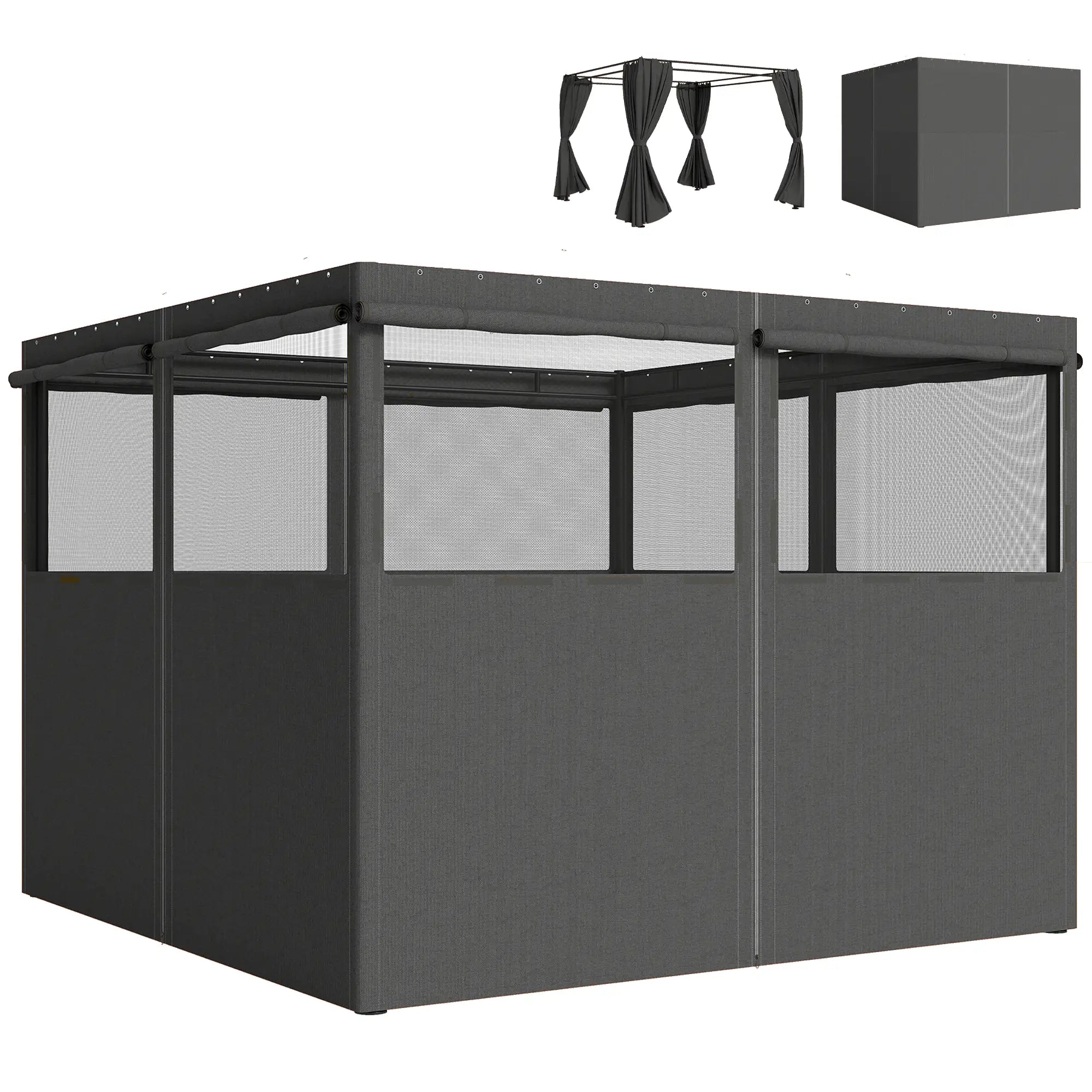 10' x 10' Gazebo Sidewall Set, 4 Panels, Windows, Doors, Dark Grey Gazebo Sidewalls at Gallery Canada