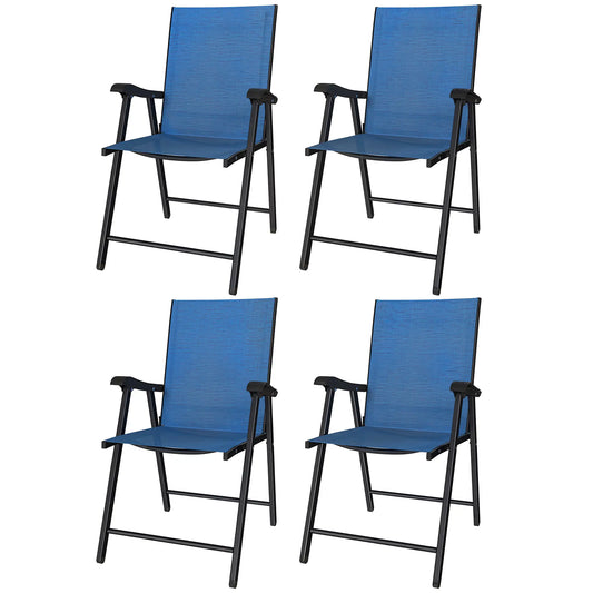 Folding Patio Chairs Set of 4, High Back Outdoor Dining Chairs, Blue Patio Chairs Blue at Gallery Canada