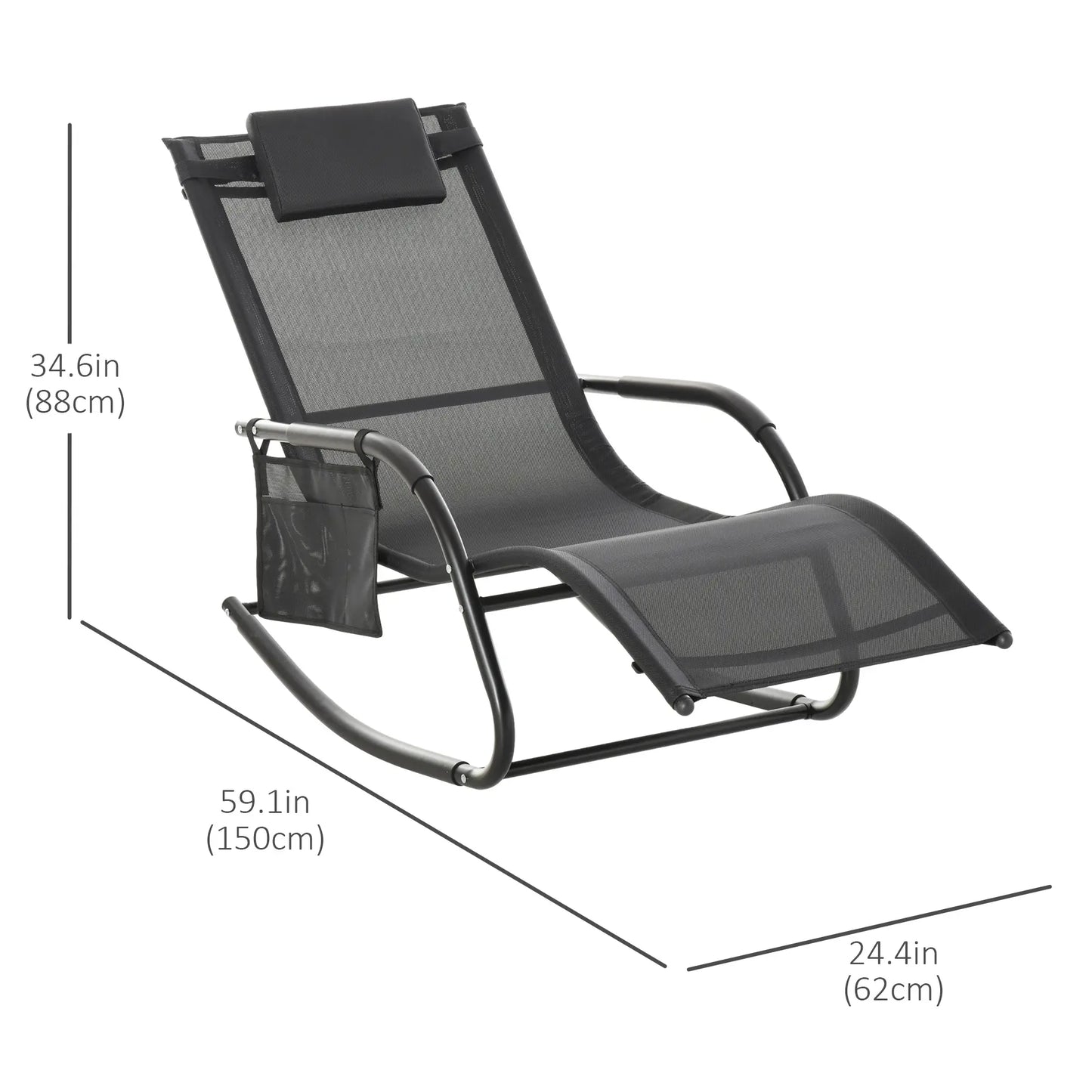 Outdoor Mesh Rocking Chair, with Removable Headrest, Side Pocket, Black Outdoor Rocking Chairs at Gallery Canada