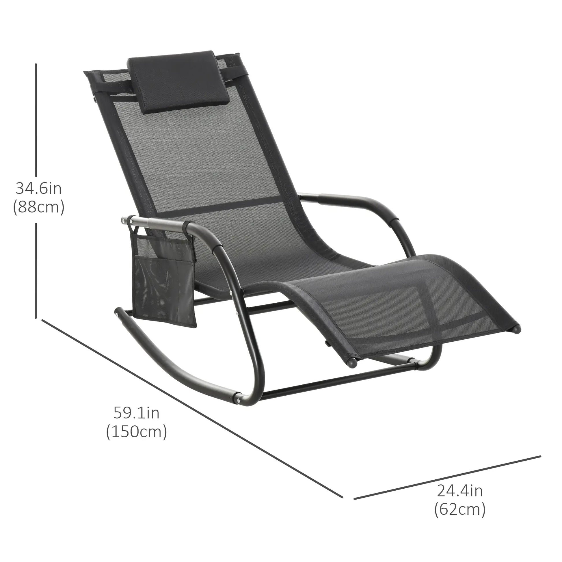 Outdoor Mesh Rocking Chair, with Removable Headrest, Side Pocket, Black Outdoor Rocking Chairs at Gallery Canada