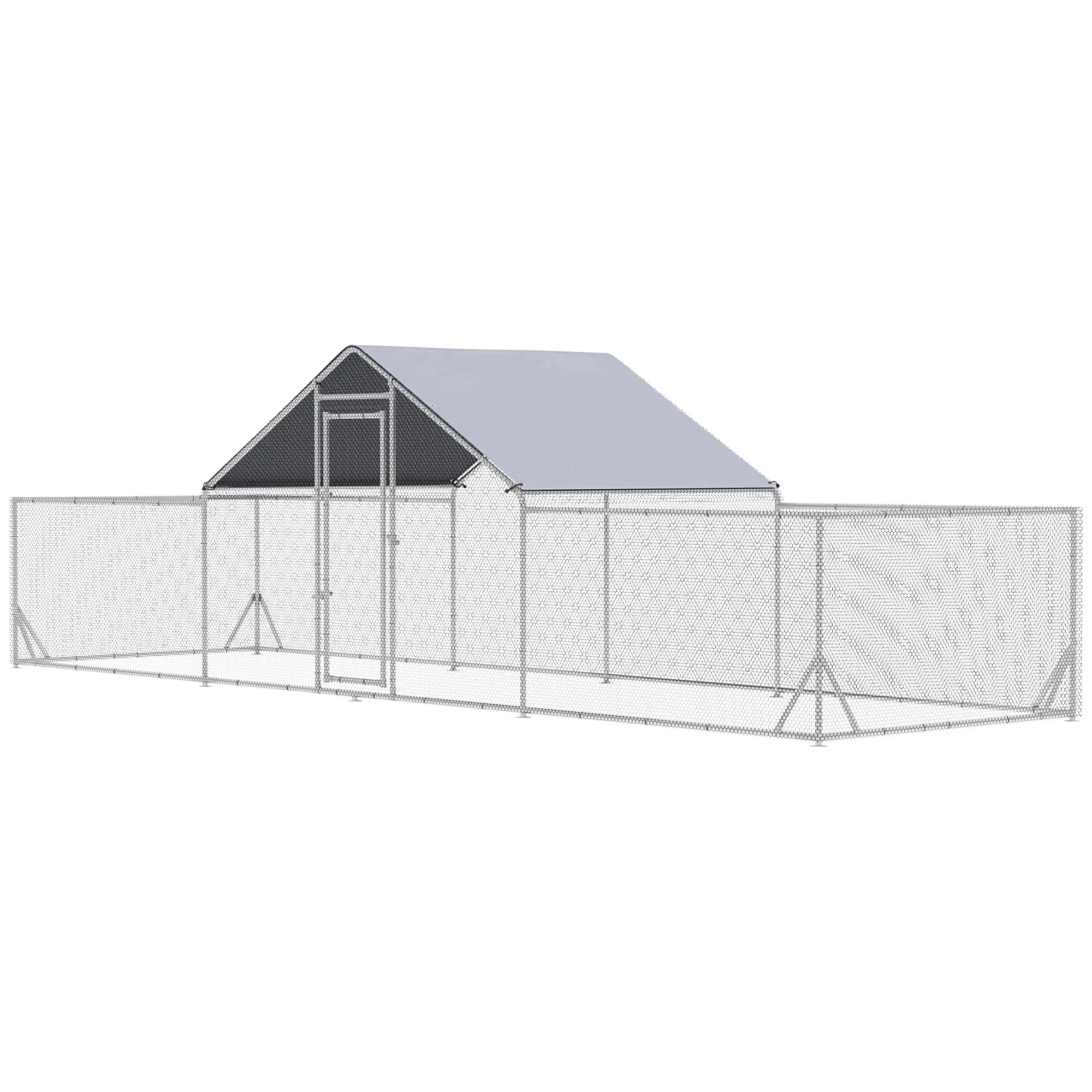 23' x 6.6' Metal Chicken Coop, Waterproof Anti-UV Cover, Spire Roof, Door, for 12-14 Chickens, Ducks, Rabbits, Sliver Chicken Coops at Gallery Canada