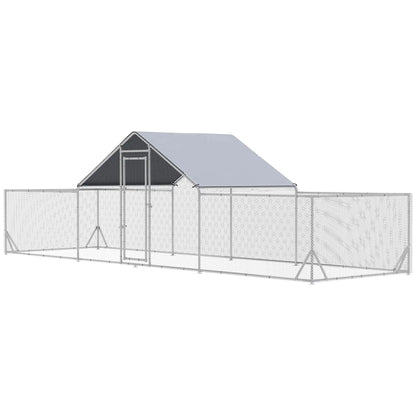 23' x 6.6' Metal Chicken Coop, Waterproof Anti-UV Cover, Spire Roof, Door, for 12-14 Chickens, Ducks, Rabbits, Sliver Chicken Coops at Gallery Canada