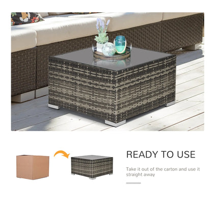 Rattan Coffee Table, 25.6" Square, Tempered Glass Top, Deep Grey Patio Side Tables at Gallery Canada