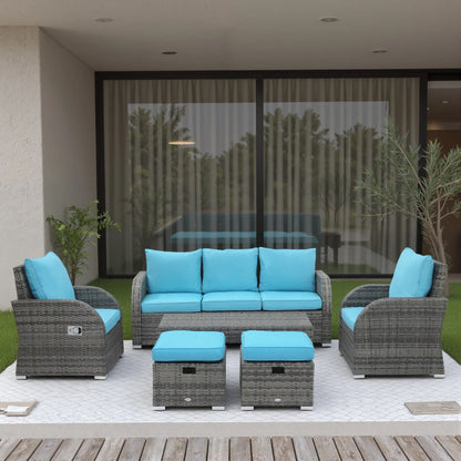 6-Piece Patio Furniture Set, Wicker Sectional Sofa, 2 Recliners, 2 Footstools, Table, Sky Blue Patio Furniture Sets at Gallery Canada