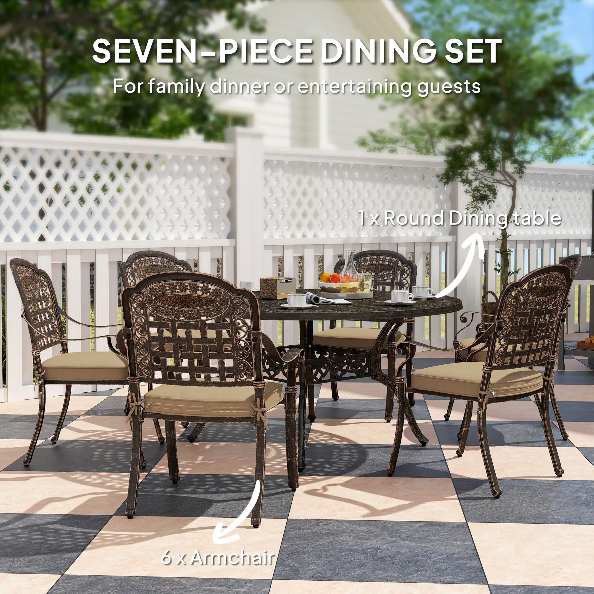 7-Piece Outdoor Dining Set, Aluminum Table and Chairs, 6-Person, Bronze Outdoor Dining Sets at Gallery Canada