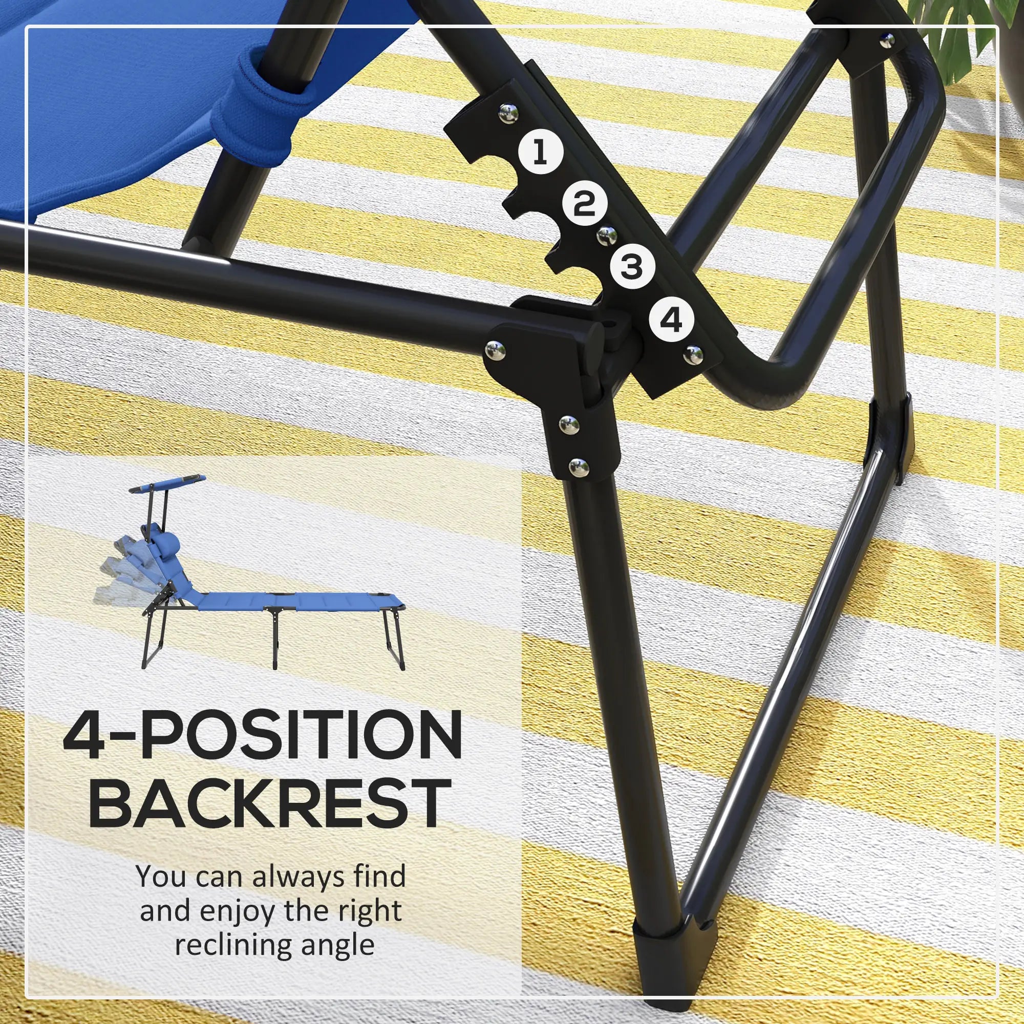 Folding Chaise Lounge, Adjustable Sunroof, Quick Dry Padded, Outdoor, Blue Lounger Chairs at Gallery Canada