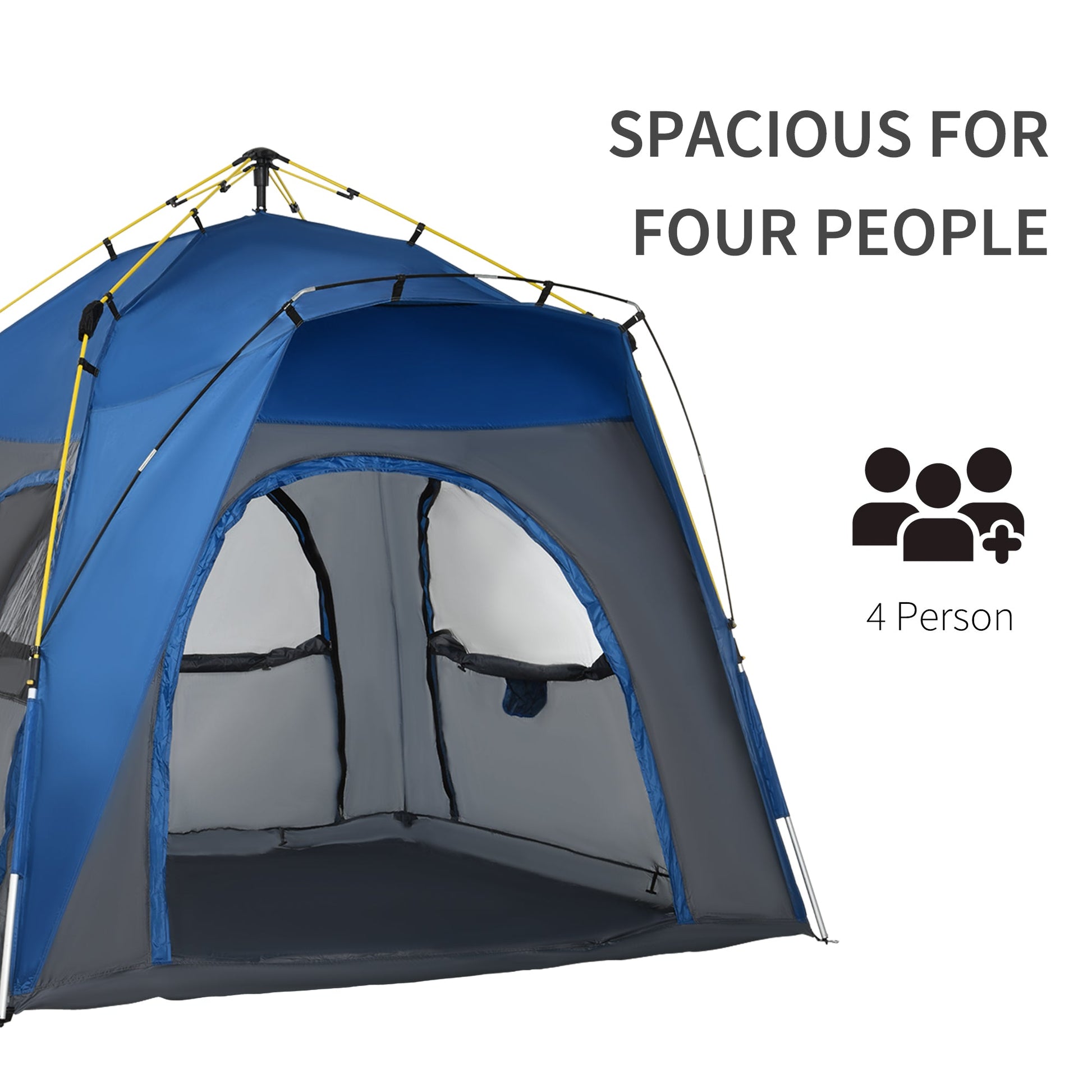 Instant Automatic Camping Tent w/ 4 Doors and 4 Windows, Outdoor Easy Pop Up Tent, Portable Backpacking Dome Shelter, 4 Person, Grey at Gallery Canada