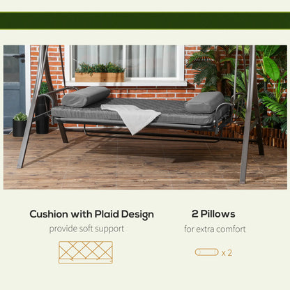 3 Person Porch Swing Bench, Adjustable Canopy, Cushions, Pillows, Dark Grey Porch Swings with Canopy at Gallery Canada