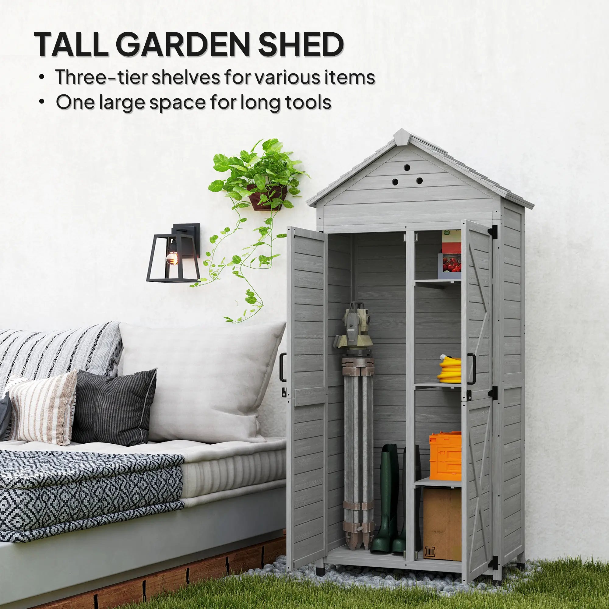Outdoor Storage Cabinet, Wood Garden Shed with Shelves, 2-in-1 Sheds at Gallery Canada