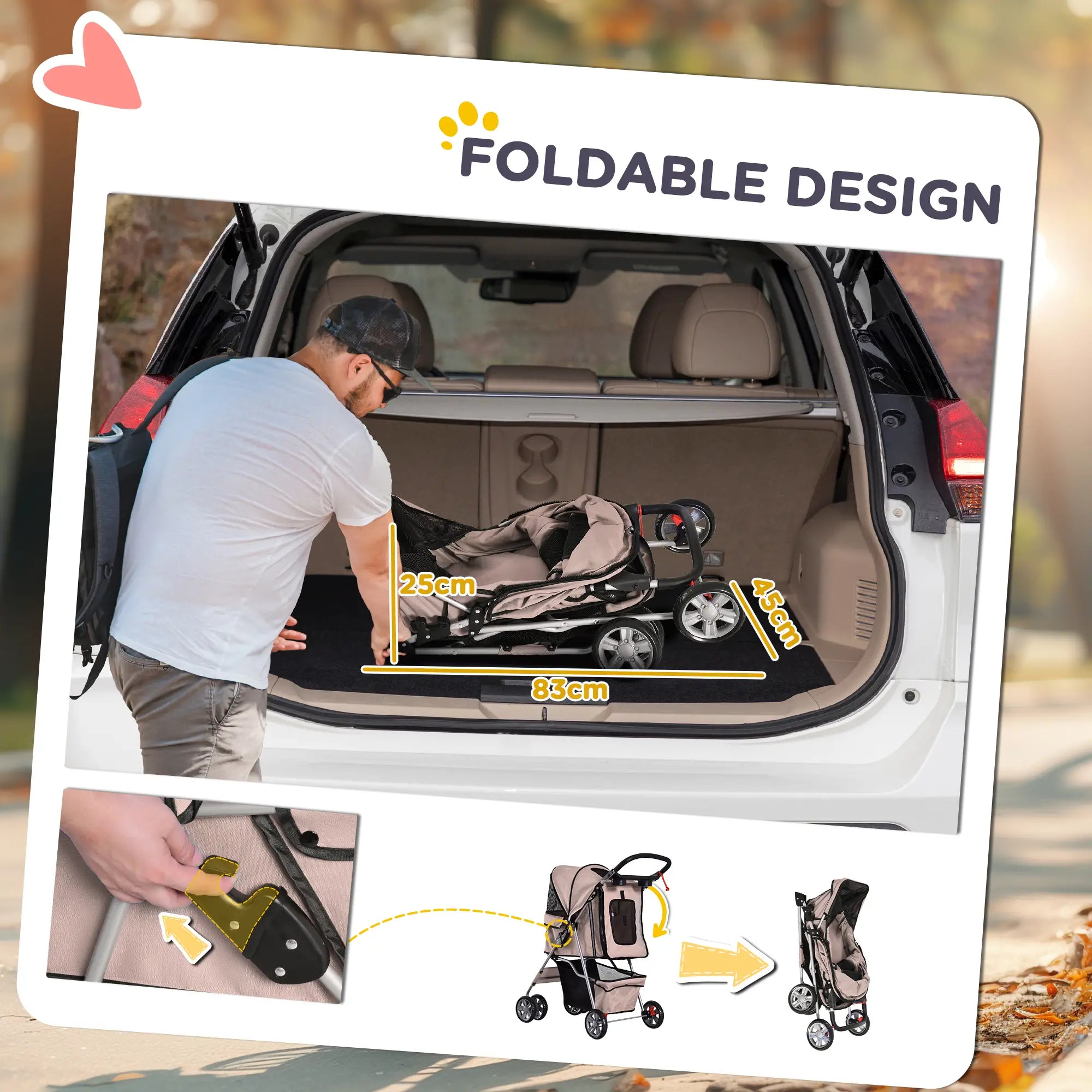 4 Wheel Dog Pet Stroller, Folding Sunshade Canopy, Brake, Safety Leash, Cup Holder, Brown Dog Bike Trailers & Strollers at Gallery Canada