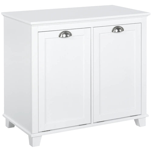 Tilt-Out Laundry Cabinet, Bathroom Organizer, 2-Compartment Hamper, White