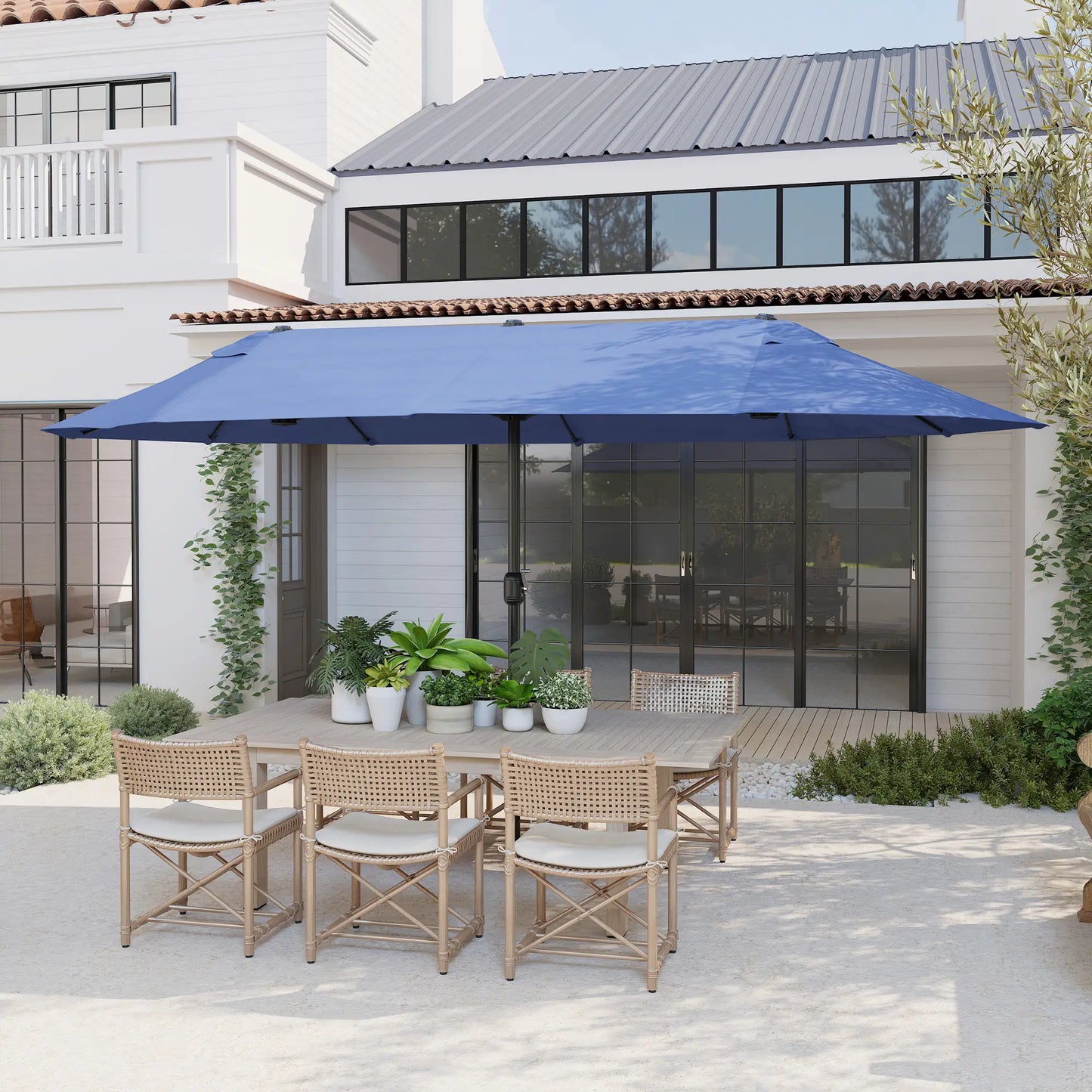 15ft Double-Sided Patio Umbrella, Twin Canopy, Crank, Blue Sun Umbrellas at Gallery Canada