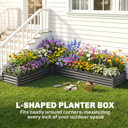 L-Shaped Raised Garden Bed, 82" x 109" x 12", Galvanized Steel, Dark Grey Galvanized Planter Boxes at Gallery Canada