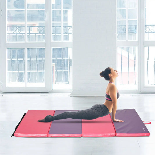 4'x6'x2'' Folding Gymnastics Tumbling Mat, Exercise Mat with Carrying Handles for Yoga, MMA, Martial Arts, Stretching, Core Workouts, Pink and Purple Gymnastics Mats Pink and Purple at Gallery Canada