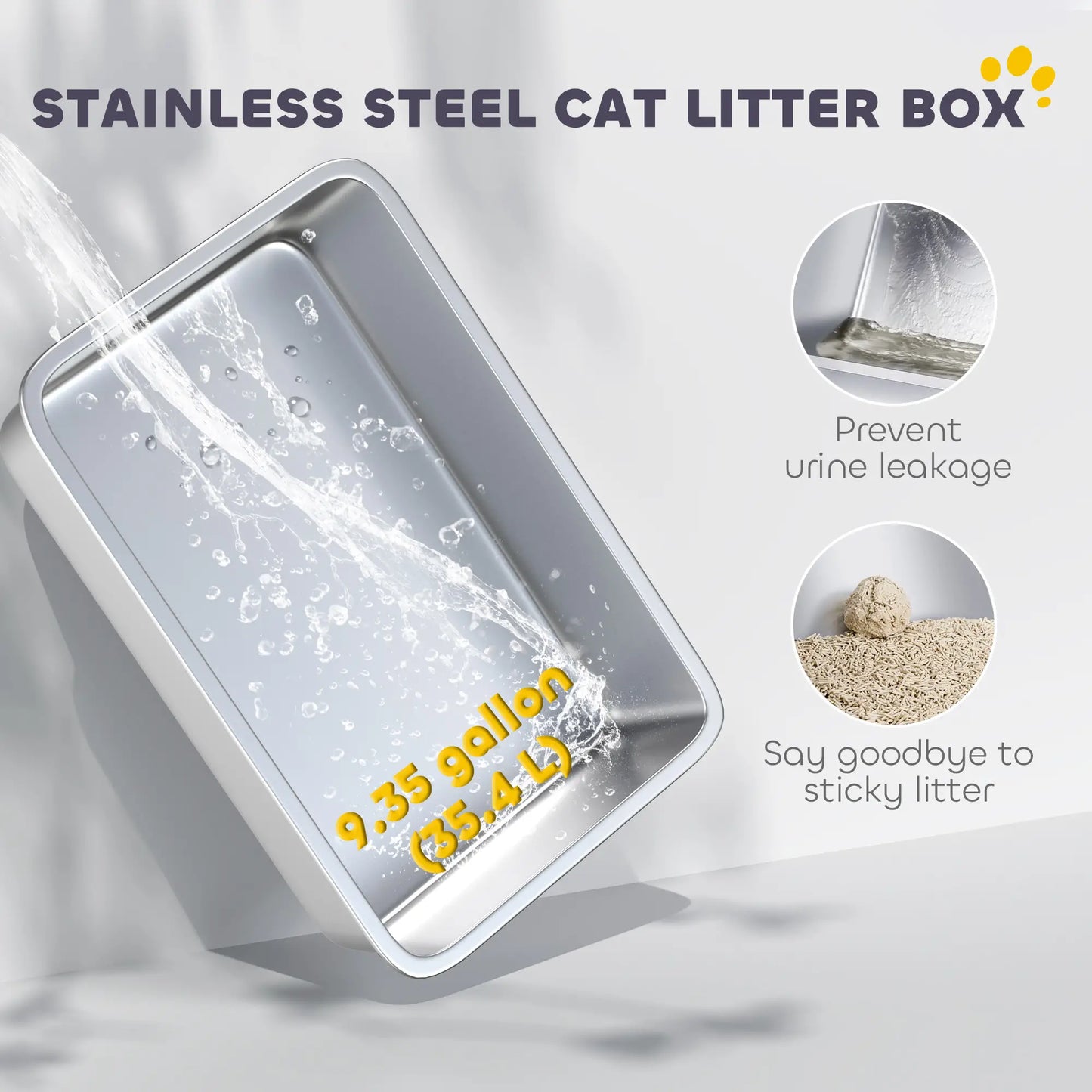 Stainless Steel Cat Litter Box with Lid, High Sided, Light Grey Cat Litter Box Enclosures at Gallery Canada