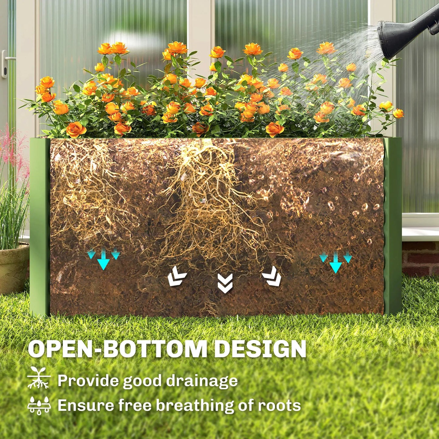 Galvanized Metal Planters Set, 4' x 2' x 2' Raised Garden Bed, Light Green Galvanized Planter Boxes at Gallery Canada
